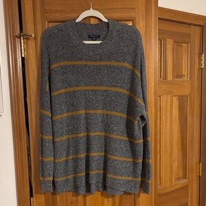 American Eagle Outfitters Gray and Tan Striped Crewneck Sweater